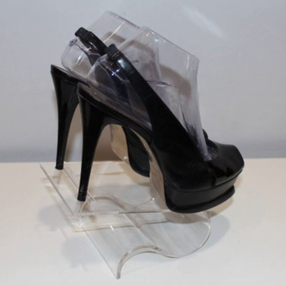 Bebe Platform Black Patent Leather Slingback Heels - image 7